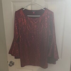 Vince Camuto Elegant Red Sequin Blouse